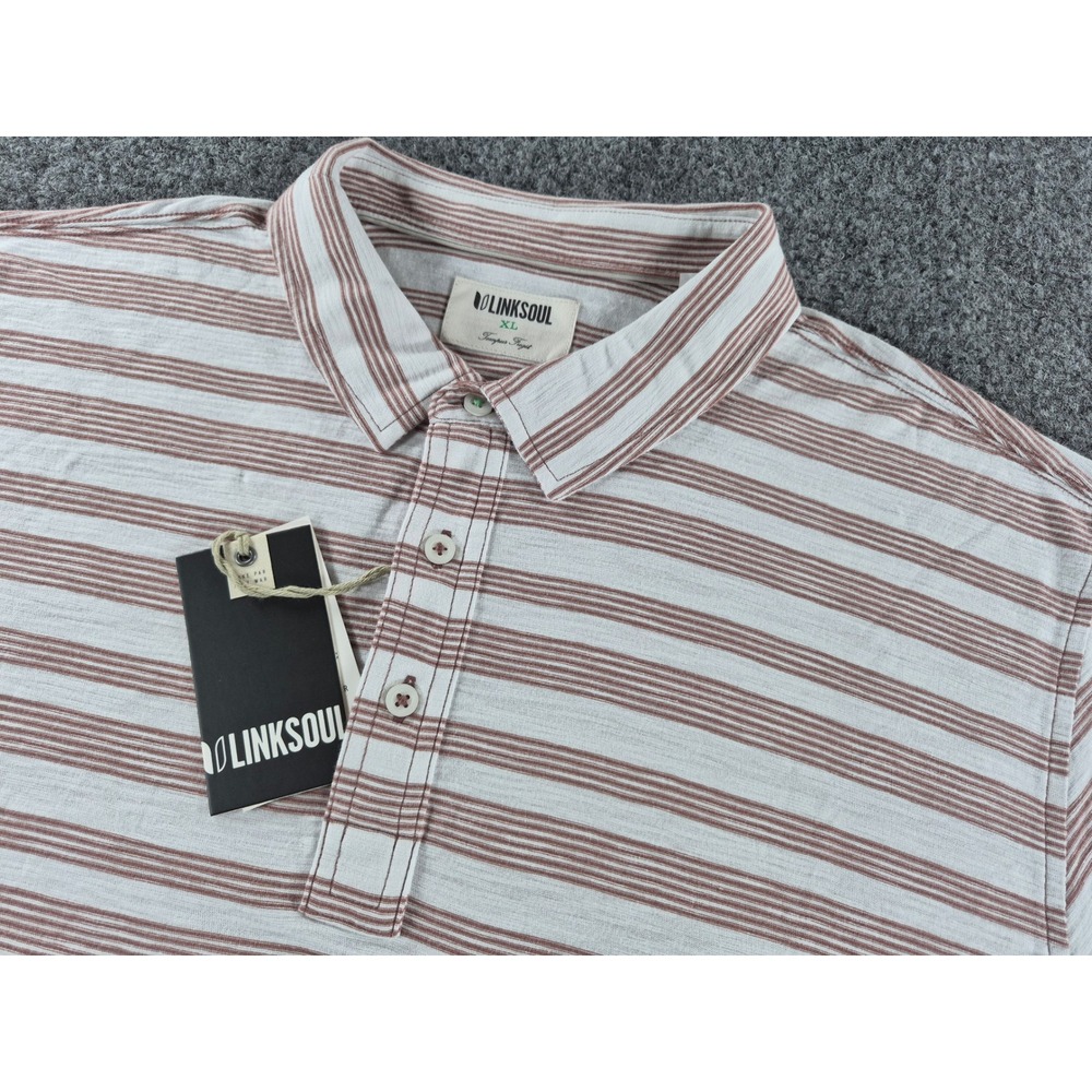 Linksoul Mens XL Polo Shirt Short Sleeve Striped Cotton Technical Fabric NEW